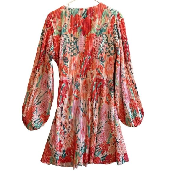 H&M Black Electric Pleats Puff Long Sleeve Plisse Wrap Dress Size: M - Picture 4 of 9